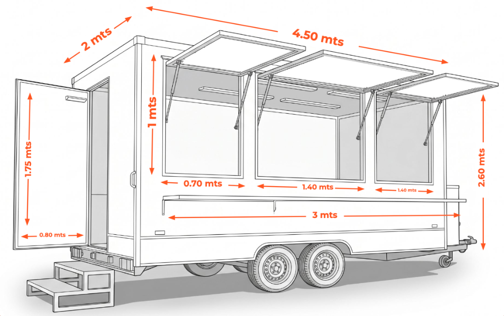 Plano técnico con medidas del trailer JOY Truck