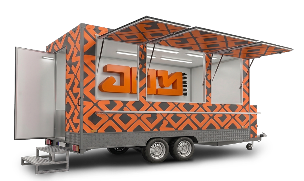 JOY Truck con branding naranja y compuertas abiertas